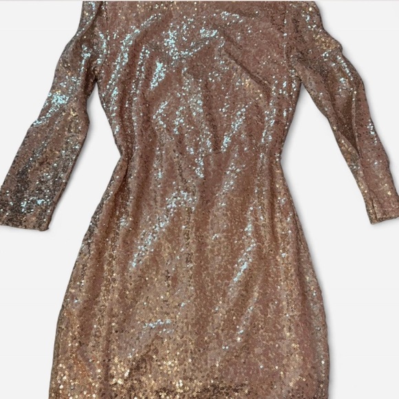 Charlotte Russe Shimmering Long Sleeve Rose Gold Mini Dress - Picture 1 of 3